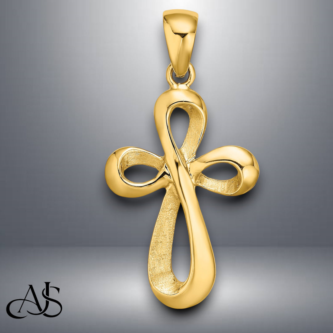 14K Yellow Gold Polished Cross Charm with Necklace Chain Options