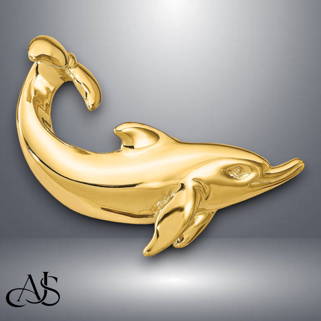 14K Yellow Gold Dolphin with Tail Up Slide with Necklace Chain Options