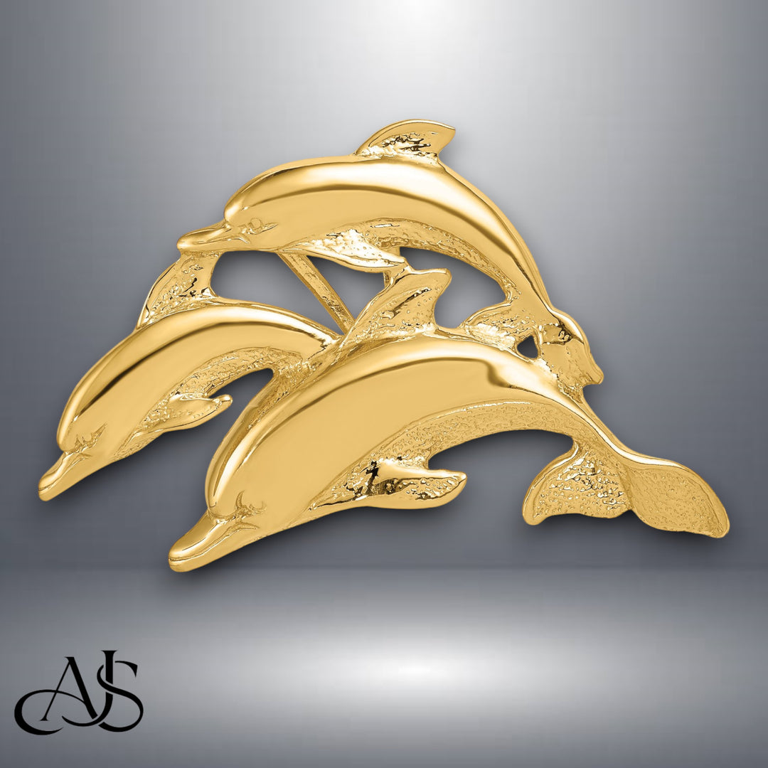14K Yellow Gold Triple Dolphin Fits 5mm/8mm Slide with Necklace Chain Options
