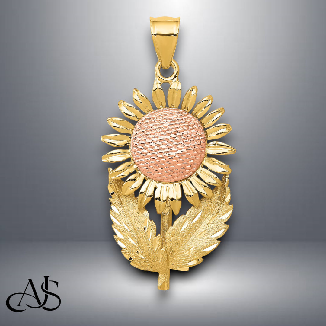 14K Two-tone Gold Sunflower Pendant with Necklace Chain Options