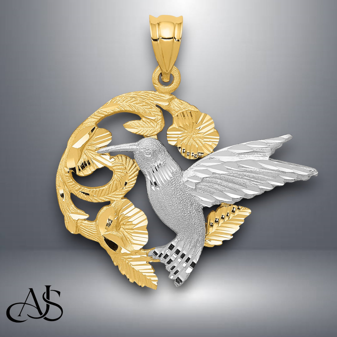 14K Two-tone Gold Hummingbird Charm with Necklace Chain Options