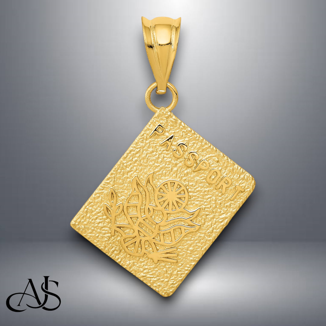 14K Yellow Gold Passport Charm with Necklace Chain Options