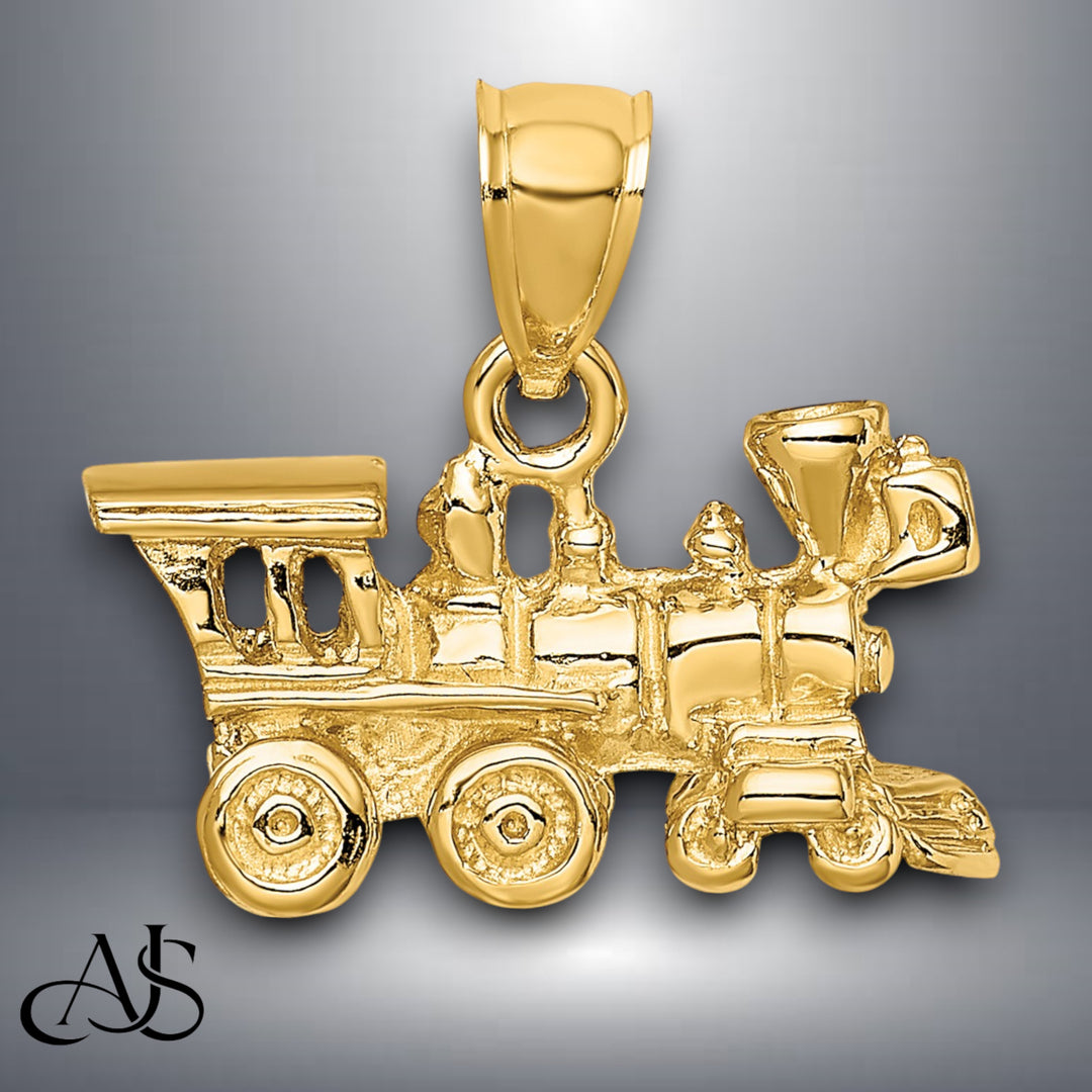 14K Yellow Gold 3-D Locomotive Charm with Necklace Chain Options