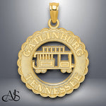 Load image into Gallery viewer, 14K Yellow Gold GATLINBURG TENNESSEE w/Trolley Car in Circle Charm with Necklace Chain Options
