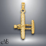 Load image into Gallery viewer, 14K Yellow Gold 3-D Bi-Plane with Ribbed Wings Charm with Necklace Chain Options
