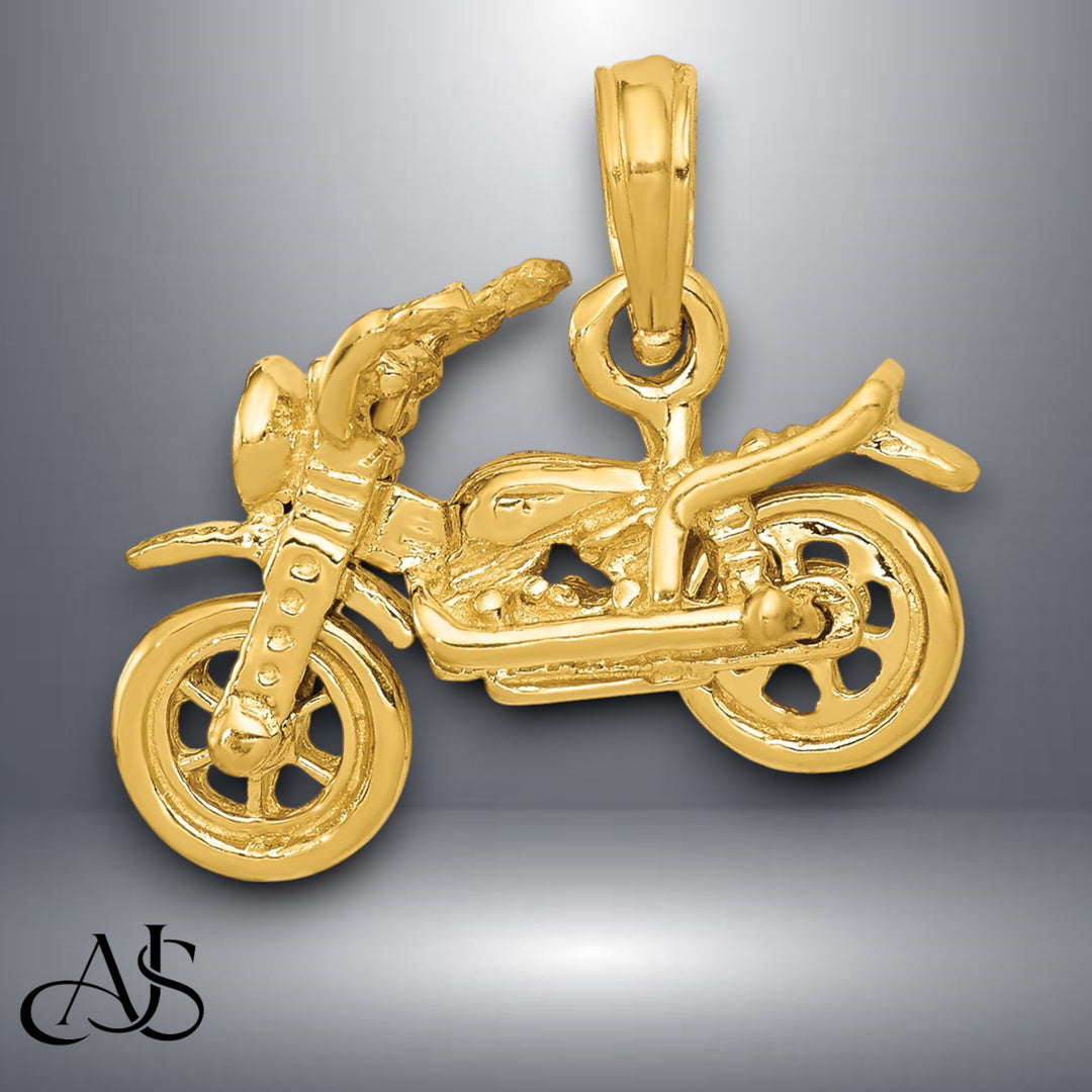 14K Yellow Gold 3-D Moveable Motorcycle Pendant with Necklace Chain Options