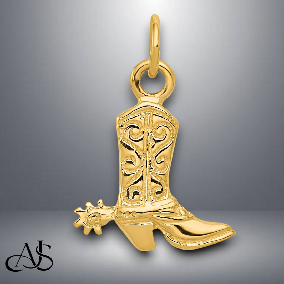 14K Yellow Gold 3-D Cowboy Boot Pendant with Necklace Chain Options