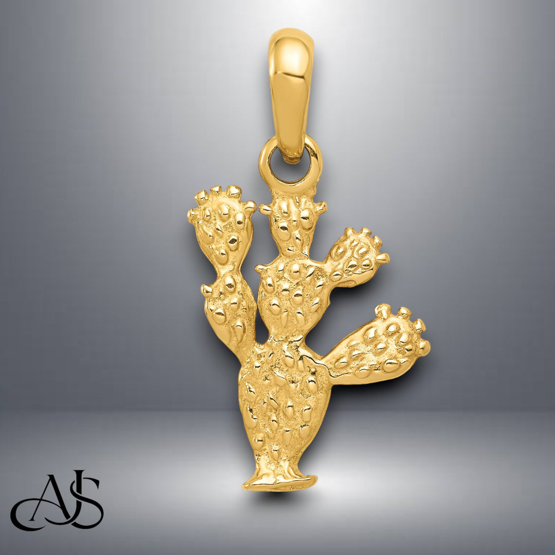 14K Yellow Gold 3-D Cactus Pendant with Necklace Chain Options