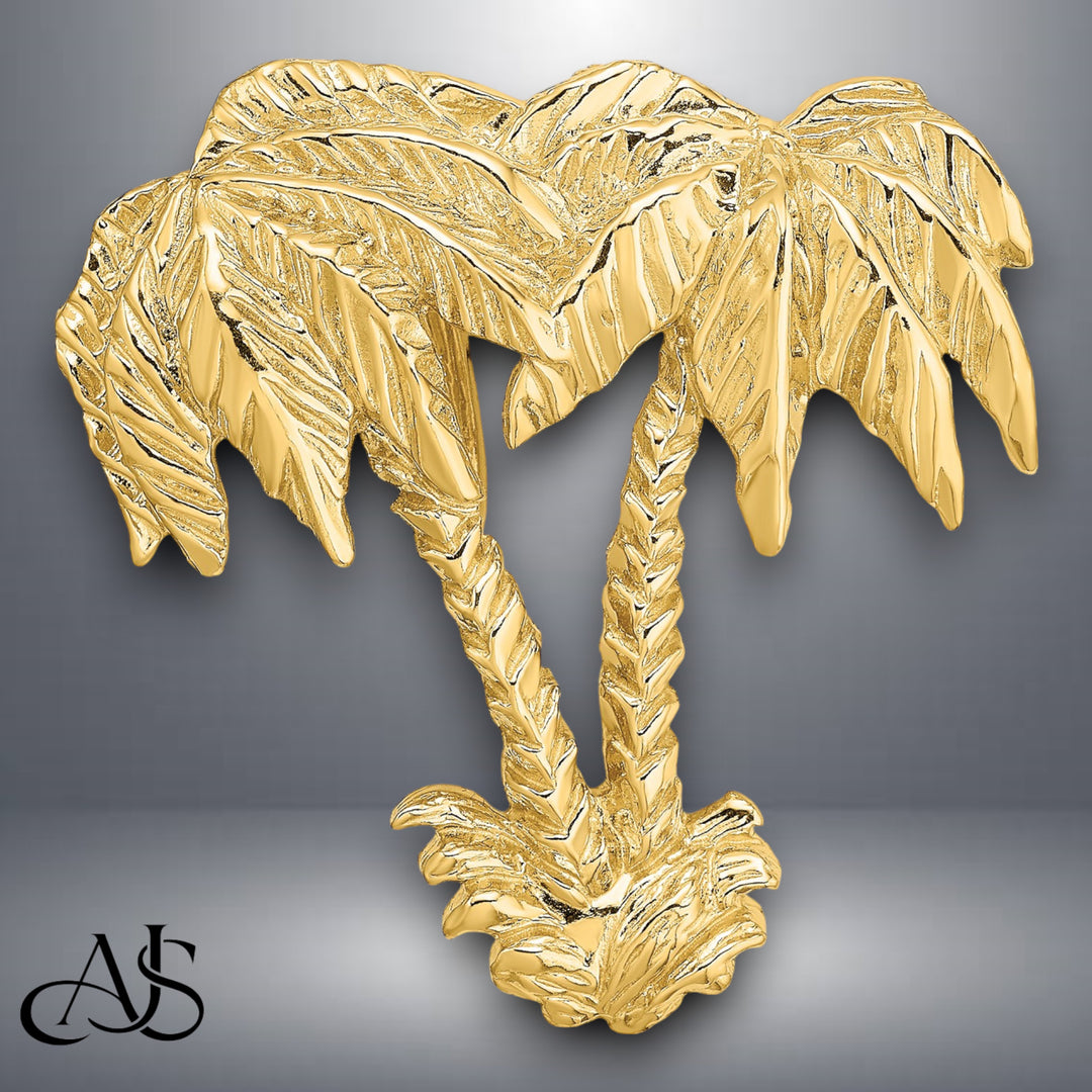 14K Yellow Gold Double Palm Tree Slide with Necklace Chain Options