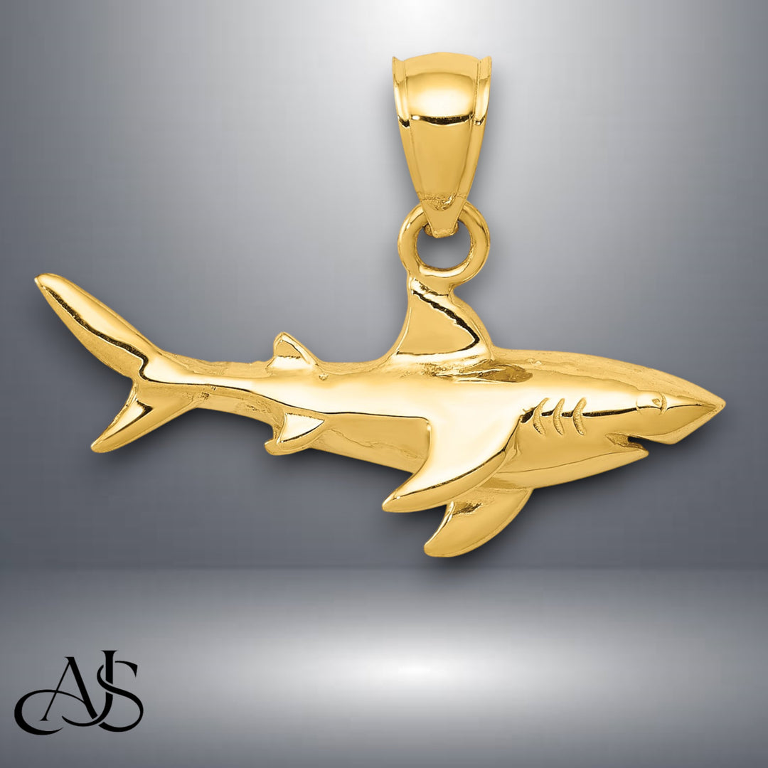 14K Yellow Gold Shark Pendant with Necklace Chain Options