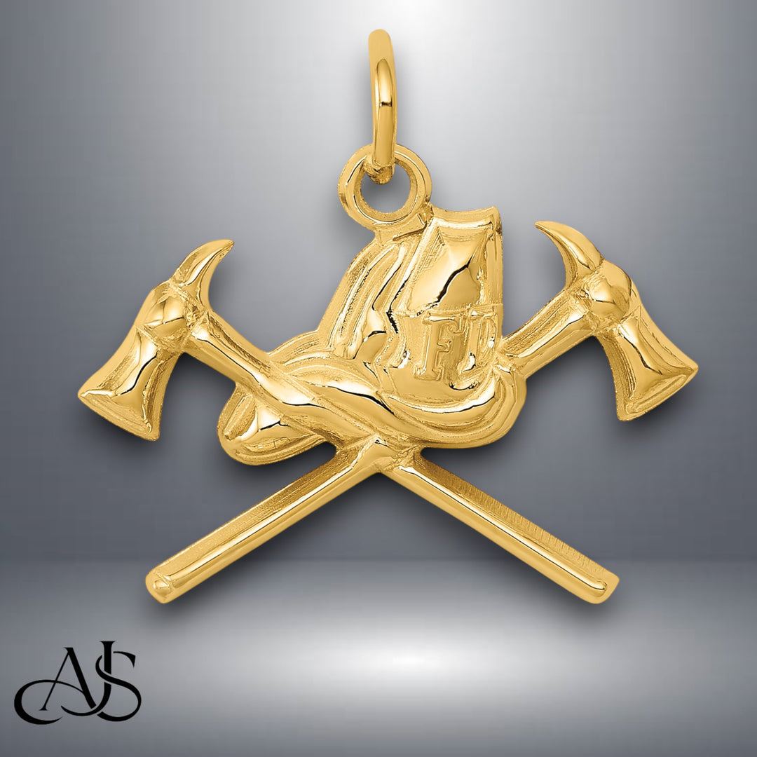 14K Yellow Gold Fire Department Charm with Necklace Chain Options