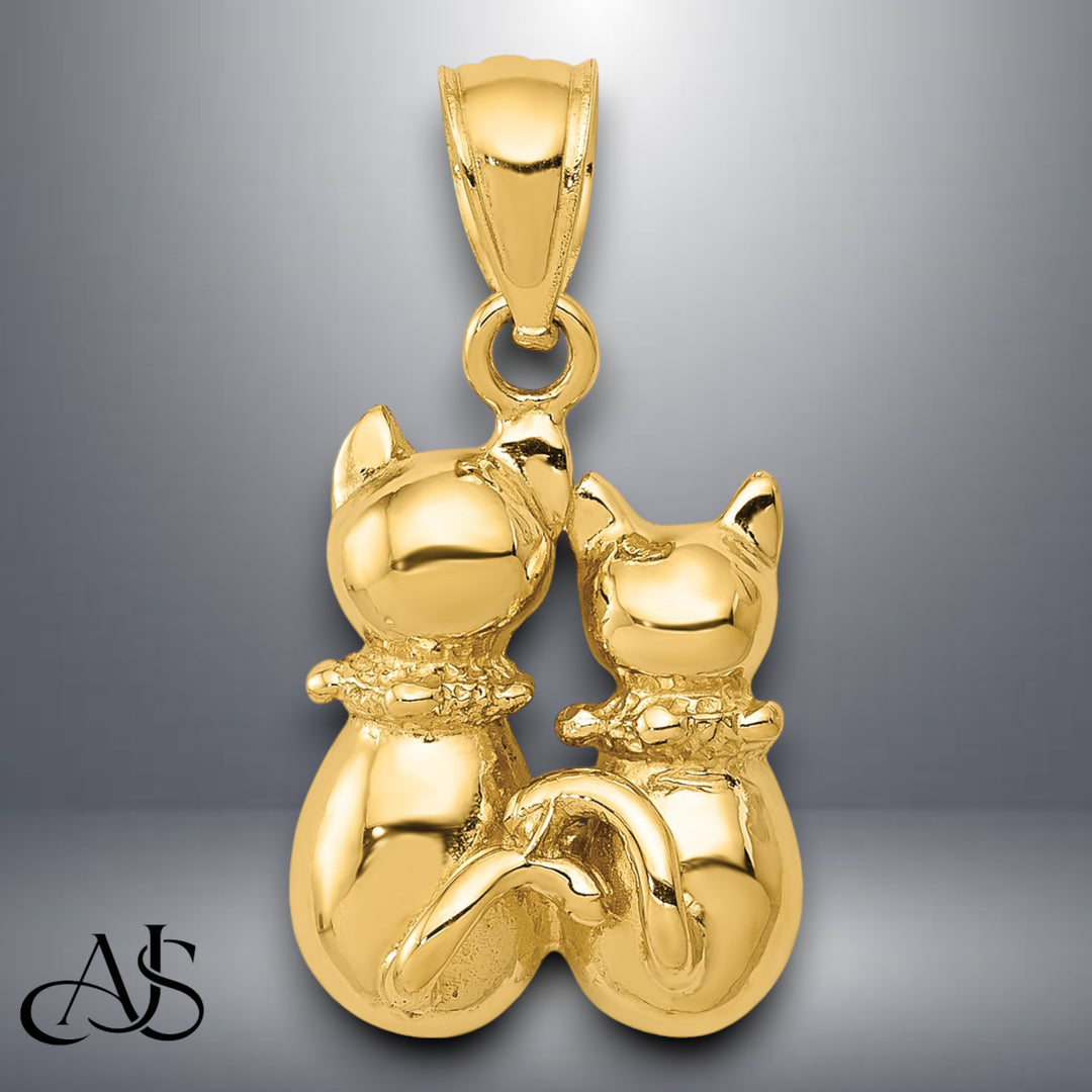 14K Yellow Gold Cat Pendant with Necklace Chain Options
