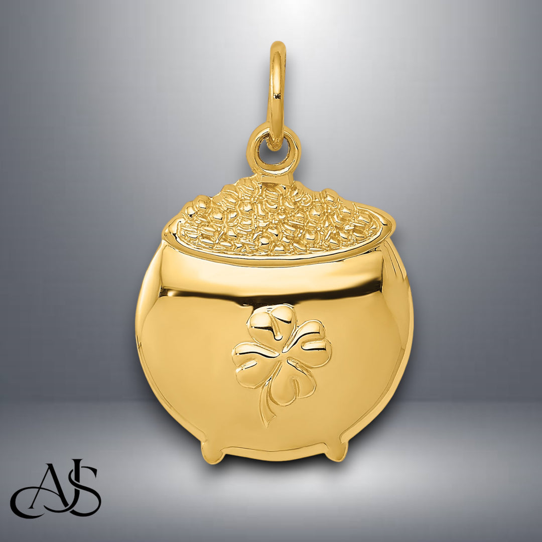 14K Yellow Gold Pot of Gold Charm with Necklace Chain Options