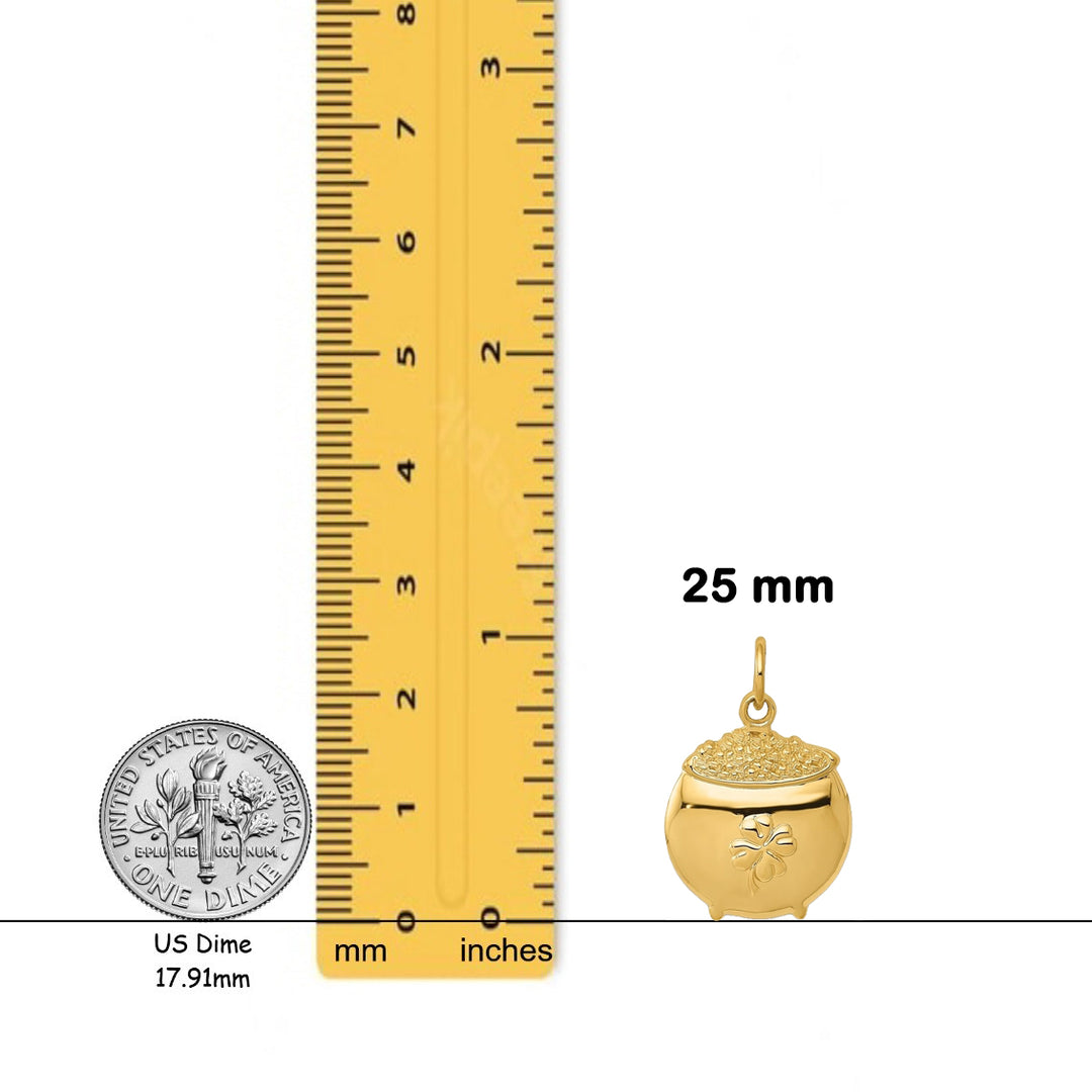 14K Yellow Gold Pot of Gold Charm with Necklace Chain Options