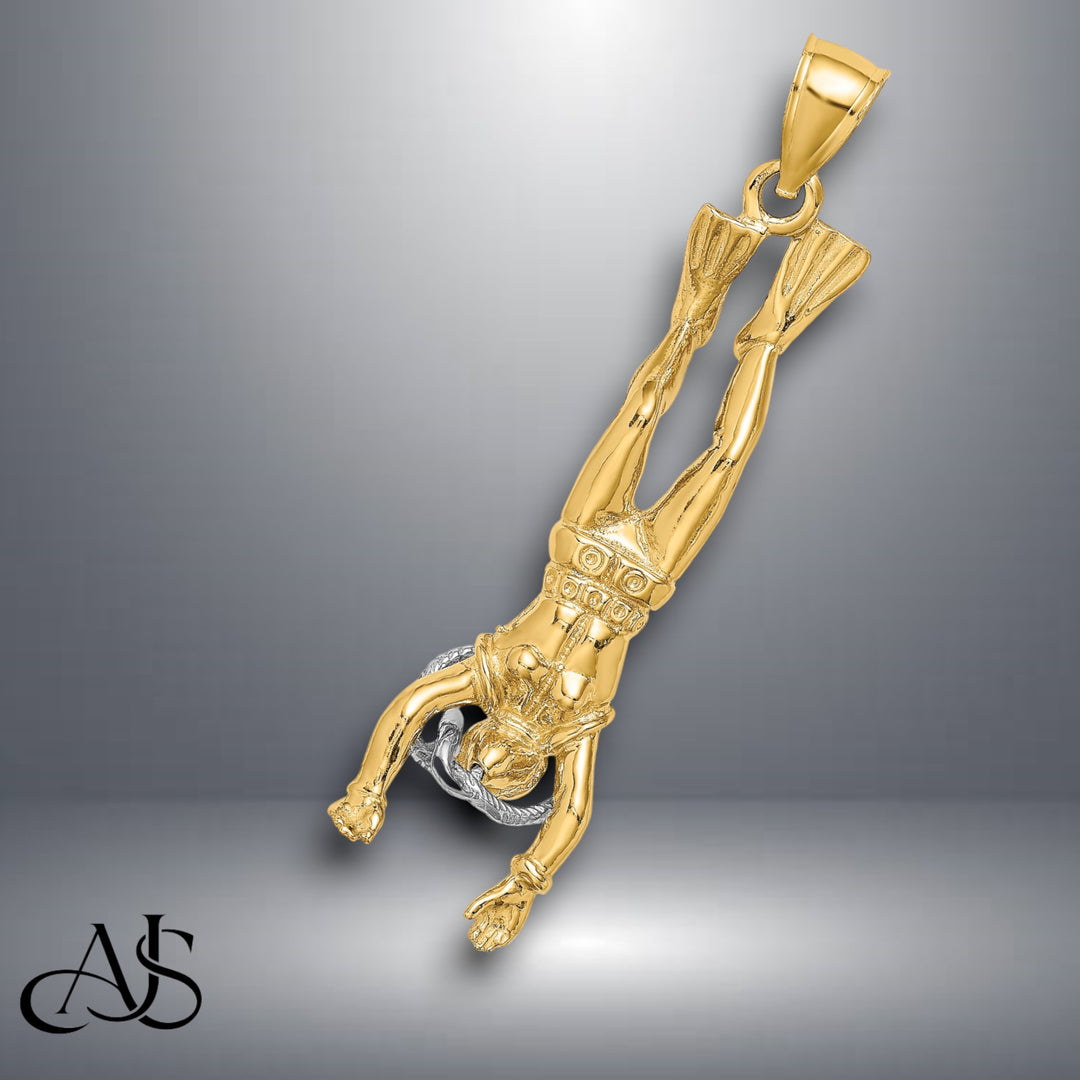 14K Two-Tone Gold 3-D Female Scuba Diver Charm with Necklace Chain Options