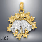 Load image into Gallery viewer, 14K Two-Tone Gold 3-D Christmas Bell and Holly Charm with Necklace Chain Options
