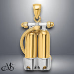 Load image into Gallery viewer, 14K Yellow Gold w/Rhodium 3-D Double Scuba Tanks W/Air Hose Charm with Necklace Chain Options
