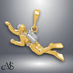 Load image into Gallery viewer, 14K Yellow Gold w/Rhodium Polished Open-Backed Scuba Diver Pendant with Necklace Chain Options
