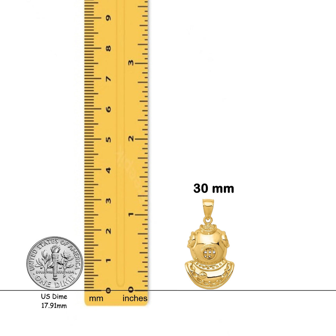14K Yellow Gold Divers Helmet Pendant with Necklace Chain Options