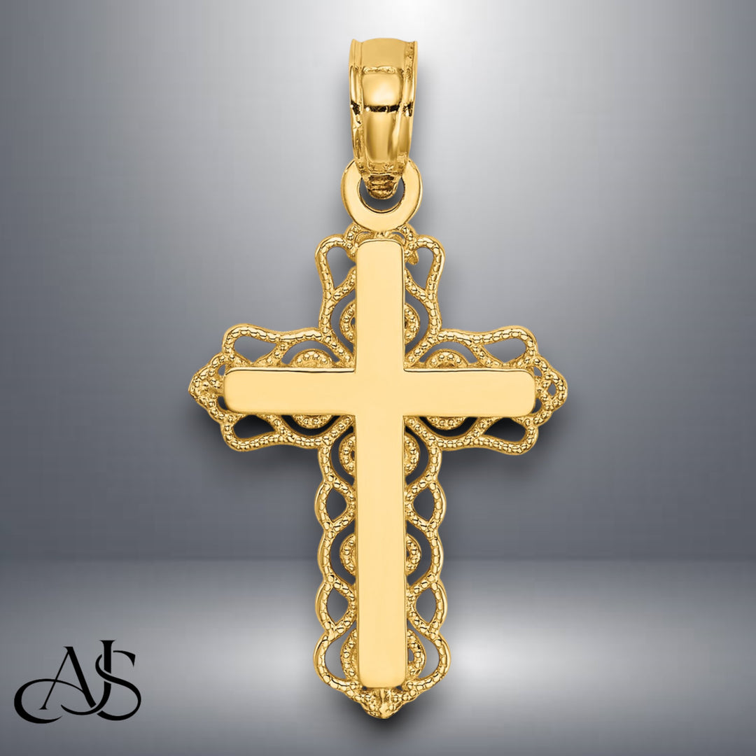 14K Yellow Gold Budded Cross Charm with Necklace Chain Options