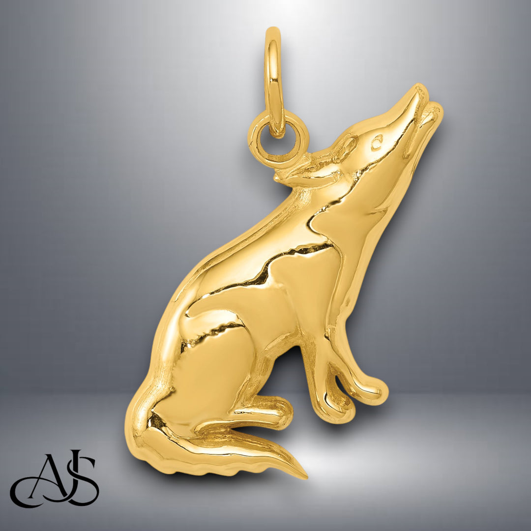 14K Yellow Gold Wolf Charm with Necklace Chain Options