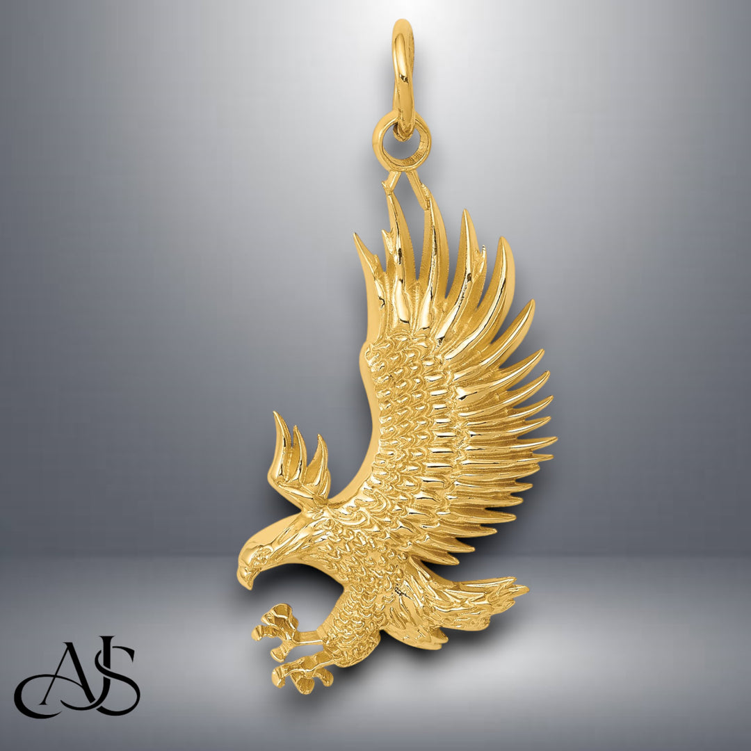 14K Yellow Gold Bald Eagle Charm with Necklace Chain Options