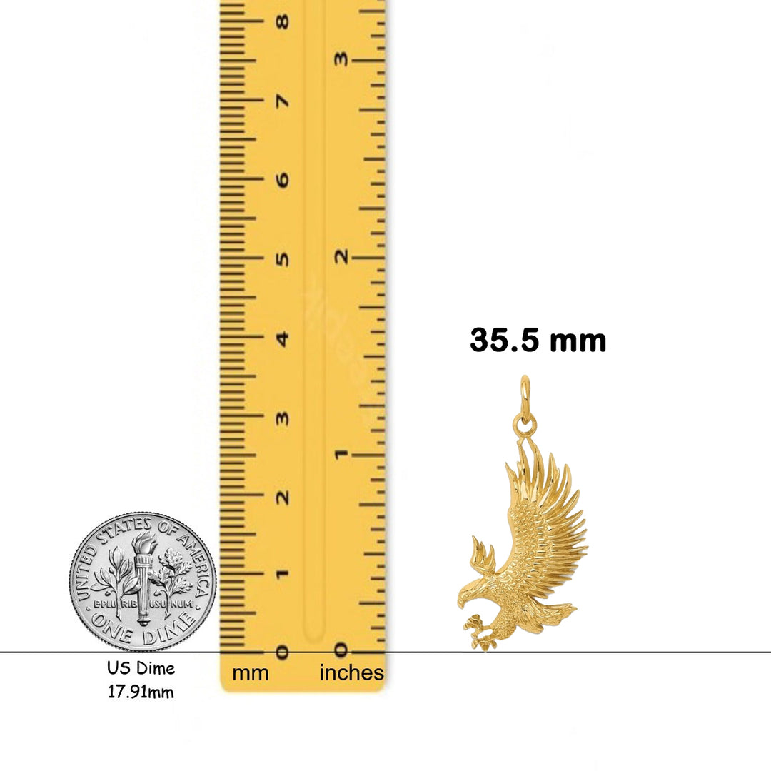 14K Yellow Gold Bald Eagle Charm with Necklace Chain Options