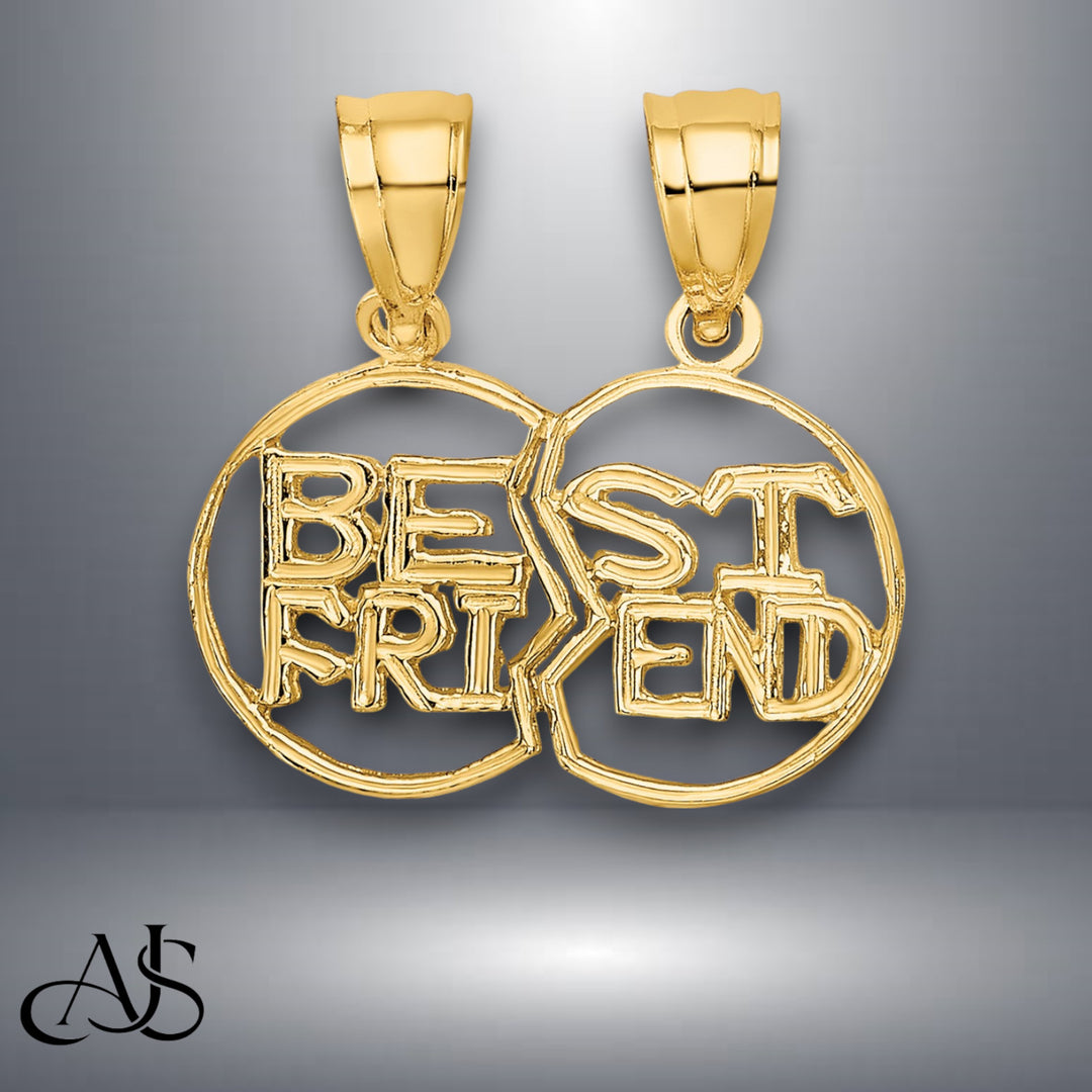 14K Yellow Gold Break apart Cut-out BEST FRIEND Charm with Necklace Chain Options