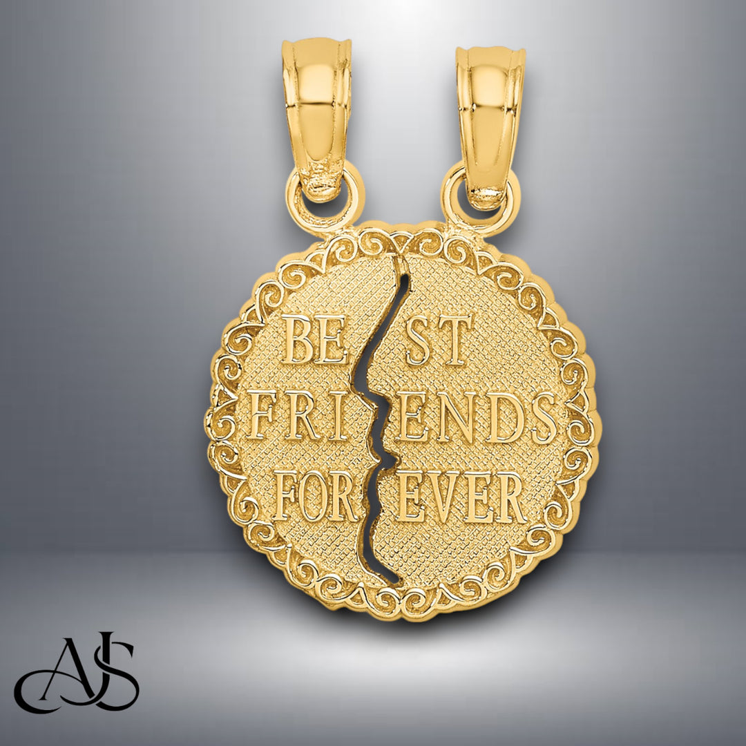 14K Yellow Gold BEST FRIENDS FOREVER Break apart Charm with Necklace Chain Options