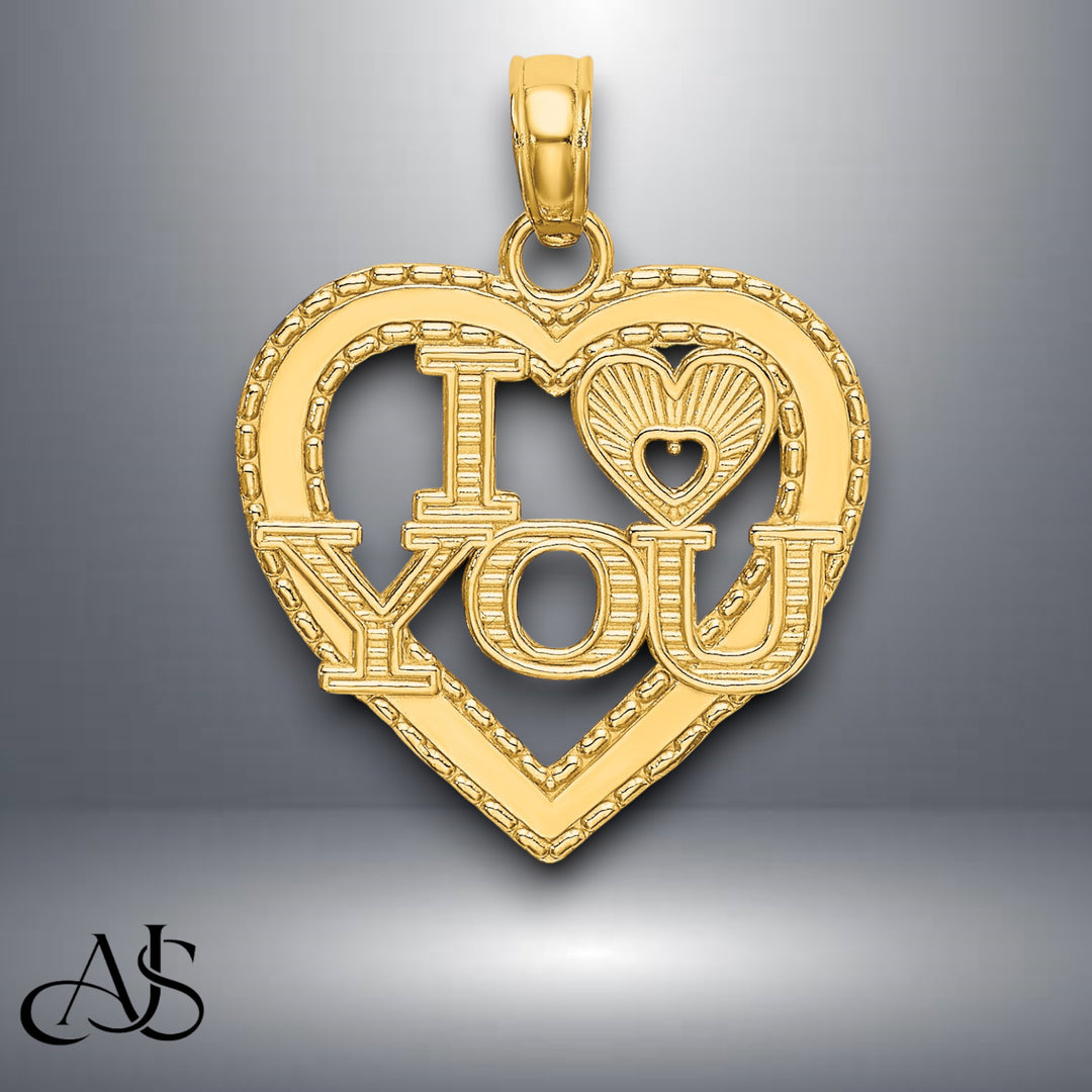 14K Yellow Gold I HEART YOU Charm with Necklace Chain Options