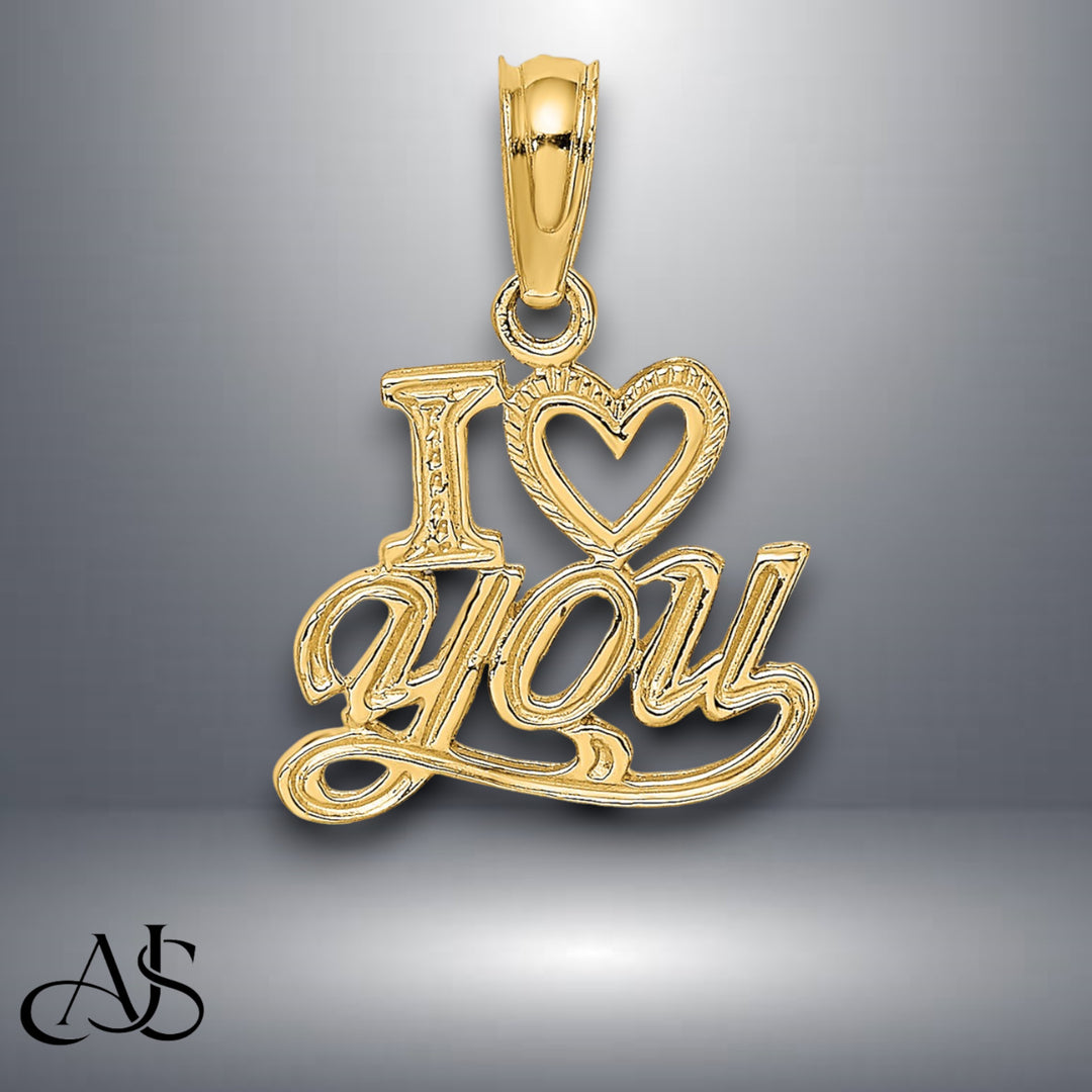 14K Yellow Gold Polished and Textured I HEART YOU Charm with Necklace Chain Options