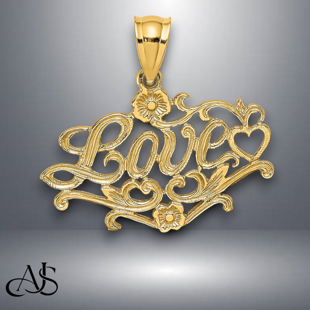 14K Yellow Gold LOVE with Heart Charm with Necklace Chain Options