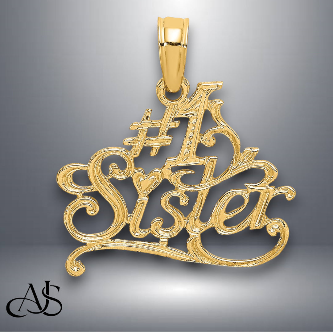 14K Yellow Gold #1 SISTER Charm with Necklace Chain Options