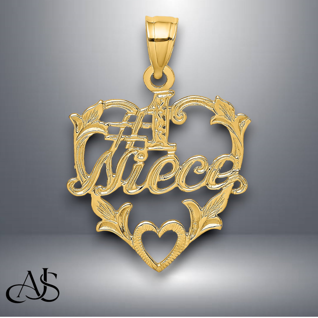 14K Yellow Gold #1 NIECE in Heart Charm with Necklace Chain Options