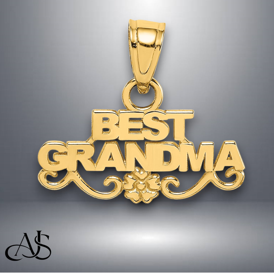 14K Yellow Gold BEST GRANDMA Pendant with Necklace Chain Options