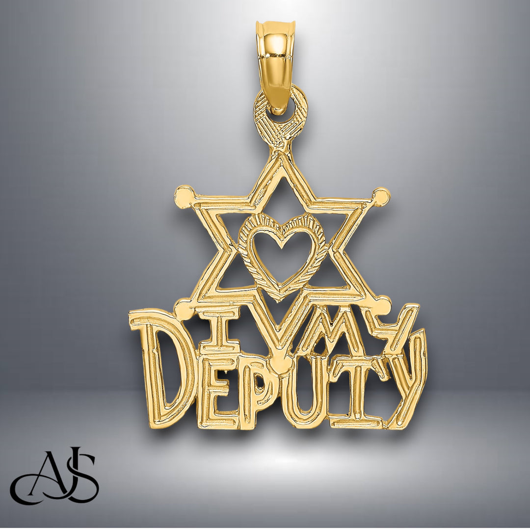 14K Yellow Gold I HEART MY DEPUTY Charm with Necklace Chain Options