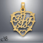 Load image into Gallery viewer, 14K Yellow Gold "Big Sis/Lil Sis" in Heart Charm with Necklace Chain Options
