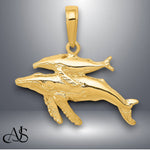 Load image into Gallery viewer, 14K Yellow Gold Mother and Baby Humpback Whale Pendant with Necklace Chain Options
