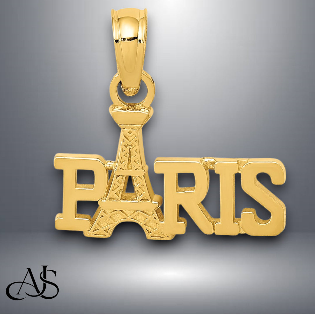 14K Yellow Gold PARIS With Eiffel Tower Pendant with Necklace Chain Options