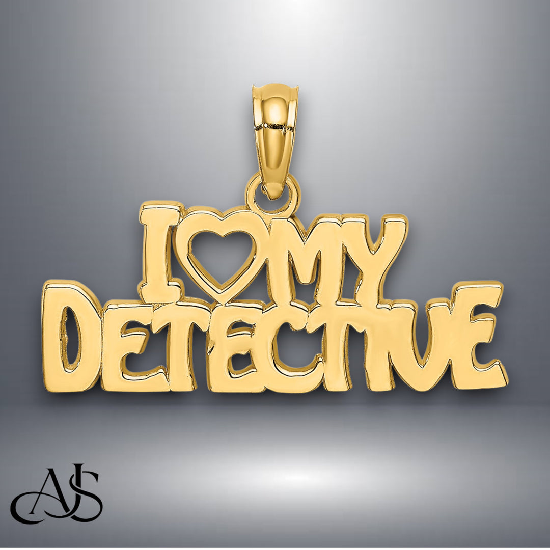 14K Yellow Gold I HEART MY DETECTIVE Charm with Necklace Chain Options