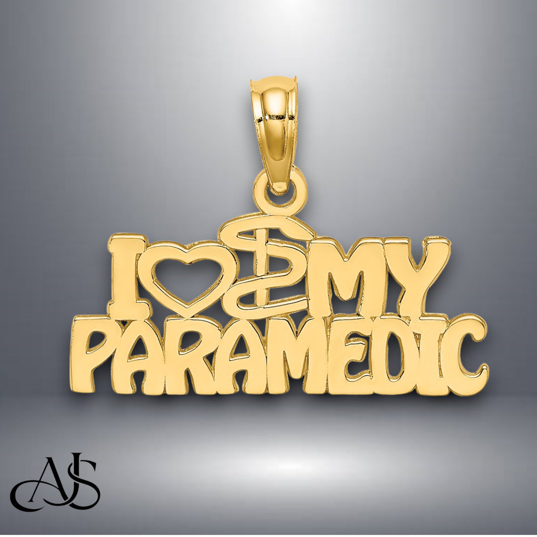 14K Yellow Gold I HEART MY PARAMEDIC Charm with Necklace Chain Options