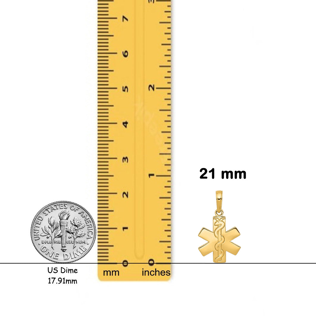 14K Yellow Gold Paramedic/EMT Symbol Pendant with Necklace Chain Options