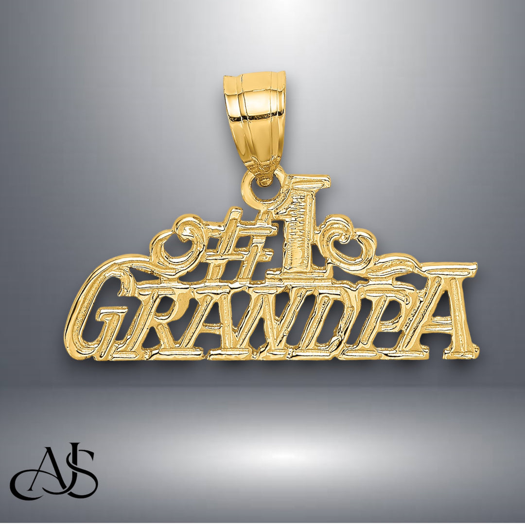 14K Yellow Gold #1 GRANDPA Charm with Necklace Chain Options