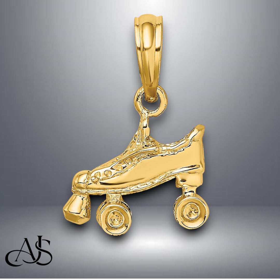 14K Yellow Gold 3-D Roller Skate Charm with Necklace Chain Options