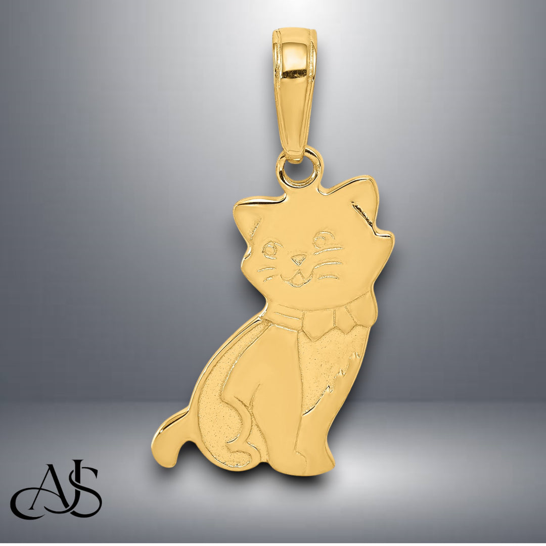 14K Yellow Gold Sitting Cat Pendant with Necklace Chain Options