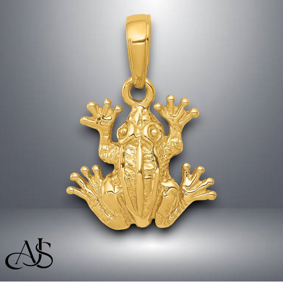 14K Yellow Gold 2-D Frog Pendant with Necklace Chain Options