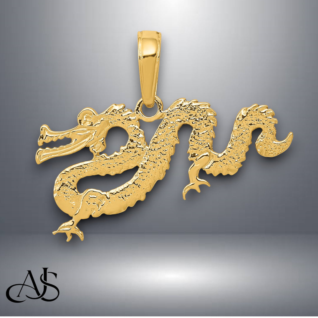 14K Yellow Gold Dragon Pendant with Necklace Chain Options