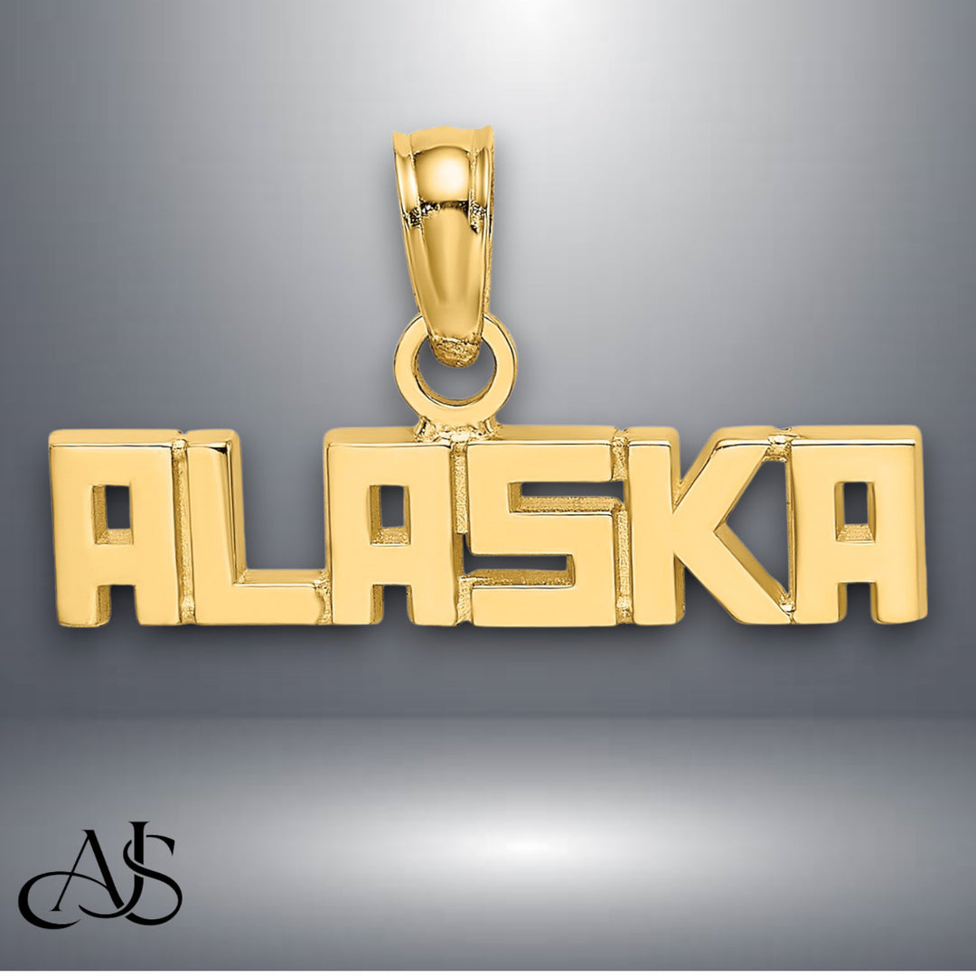 14K Yellow Gold Polished ALASKA Charm with Necklace Chain Options