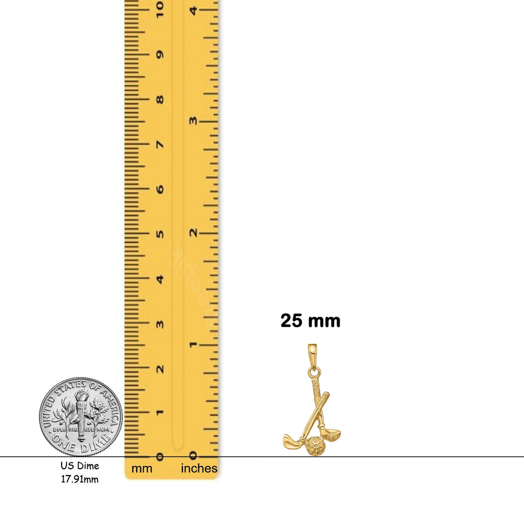 14K Yellow Gold 3-D Clubs and Ball Pendant with Necklace Chain Options