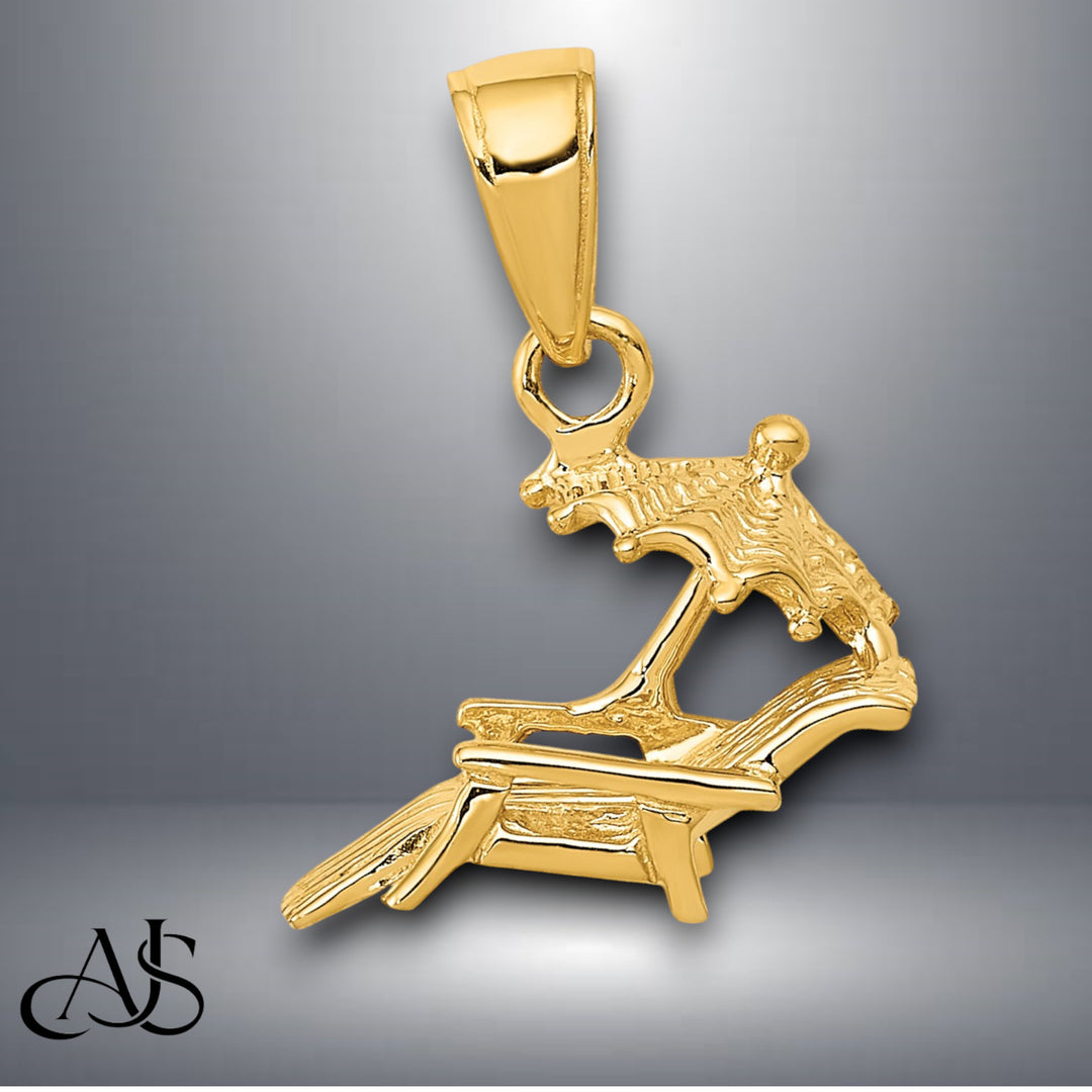 14K Yellow Gold 3-D Lounge Beach Chair Pendant with Necklace Chain Options